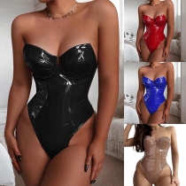 Sexy Strapless Artificial Leather PU Bodysuit