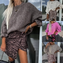 Fashion Crew Neck Batwing Long Sleeve Knitted Sweater