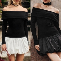 Sexy Off-the-shoulder Long Sleeve Ruffle Hemline Party Dress