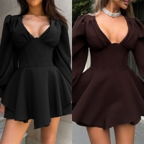 Fashion V-neck Long Sleeve Mini Dress