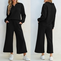 Casual Solid Color Two-piece Set Consist of Sweatshirt and Straight-cut Pants