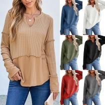 Fashion Texture V-neck Long Sleeve Shirt