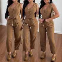 Fashion Two-piece Set Consist of Vest and Drawstring Pants