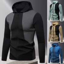 Fashion Contrast Color Front Zipper Long Sleeve Hooded Sweatshirt for Men