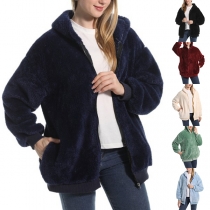 Fashion Plush Long Sleeve Hooded Jacket