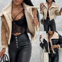Fashion Plush Lined Big Lapel Long Sleeve Crop Jacket