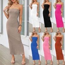 Sexy Solid Color Strapless Side Slit Bodycon Dress