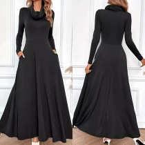 Fashion Drape Neck Long Sleeve Maxi Dress
