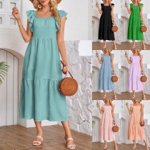 Fashion Square Neck Ruffle Sleeveless Tiered Dress