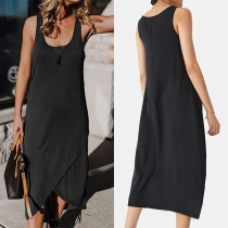 Casual Crew Neck Sleeveless Irregular Hemline Dress