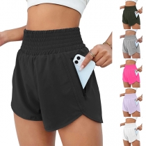 Comfy Side Zipper Pockets Elastic High-Waisted Sports Shorts – Slim-Fit Running and Yoga Shorts