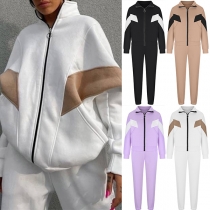 Sexy Contrast Color Sporty Two-piece Set Consist of Sweat Jacket and Sweatpants