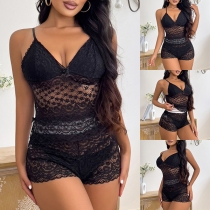 Sexy See Through Lace Two-piece Lingerie Set Consist of Cami Shirt and Shorts