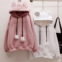 Cute Bear Shaped Hooded Long Sleeve Kangaroo Pocket Sweatshirt