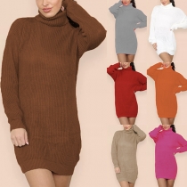 Fashion Turtleneck Long Sleeve Knitted Sweater Dress
