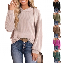 Casual Long Sleeve Front Kangaroo Pockets Hooded Sweatshirt