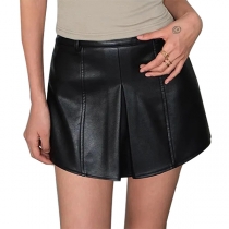 Fashion Black Artificial Leather PU Skorts