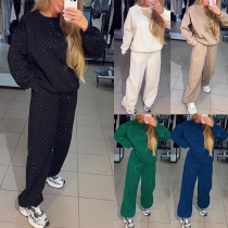 Fashion Bling-bling Rhinestone Sporty Two-piece Set Consist of Sweatshirt and Sweatpants