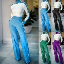 Fashion Contrast Color Two-piece Set Consist of Turtleneck Shirt and Straight-cut Pants