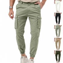 Fashion Solid Color Patch Pockets Outdoor Cargo Pants-Sports Joggers for Fitness
