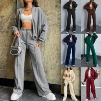 Fashion Sporty Two-piece Set Consist of Sweat Jacket and Drawstring Sweatpants