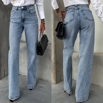 Vintage High-rise Straight-cut Old-washed Denim Jeans