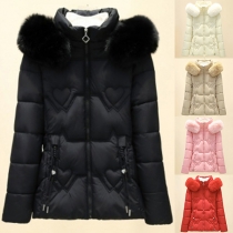 Fashion Solid Color Plush Spliced Long Sleeve Quilted Crop Coat