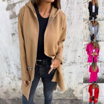 Casual Solid Color Long Sleeve Hooded Jacket