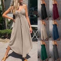 Fashion Drawstring V-neck Wide-leg Cami Jumpsuit