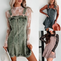 Vintage Old-washed Denim Suspender Dress