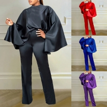 Fashion Solid Color Two-piece Set Consist of Cape and Straight-cut Pants