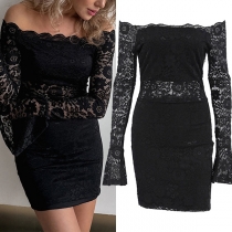 Sexy Off-the-shoulder Trumpet Long Sleeve Bodycon Lace Dress