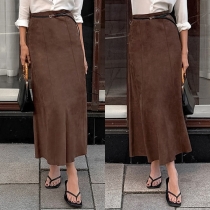Vintage Solid Color High-rise Maxi Skirt