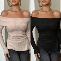 Sexy Off-the-shoulder Long Sleeve Side Slit Ribbed Shirt
