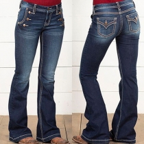 Fashion High-rise Button Wide-leg Old-wash Jeans