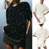 Fashion Bling-bling Sequin Crew Neck Short Sleeve Shirt