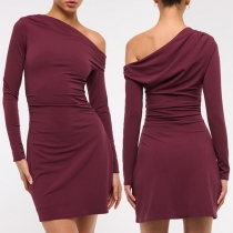 Sexy Slant Shoulder Long Sleeve Bodycon Dress