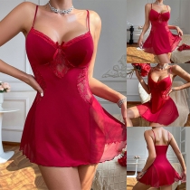 Sexy Lace Spliced V-neck Cami Nightwear Dress