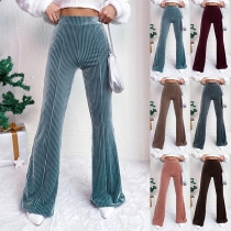 Vintage Solid Color High-rise Corduroy Wide-leg Pants