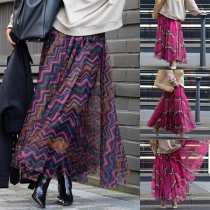 Fashion Wave Printed Gauze Maxi Skirt