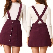 Fashion Front Button Suspender Skirt