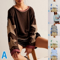 Street Fashion Contrast Color Star Pattern Long Sleeve Shirt