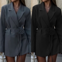Elegant Notch Lapel Long Sleeve 3D Rose Decoration Blazer