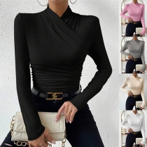 Sexy Solid Color Long Sleeve Slim Fit Shirt