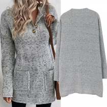 Fashion Button V-neck Long Sleeve Patch Pockets Sweater