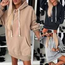 Fashion Drawstring Hooded Long Sleeve Kangaroo Pocket Sweatshirt