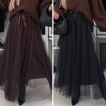 Fashion Solid Color Elastic Waist Gauze Maxi Skirt