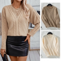 Fashion Crew Neck Long Sleeve Cable Pattern Sweater