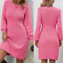 Fashion Crew Neck Long Sleeve Sweater Dress