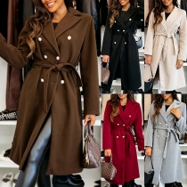 Street Fashion Double-breasted Notch Lapel Long Sleeve Duffle Jacket